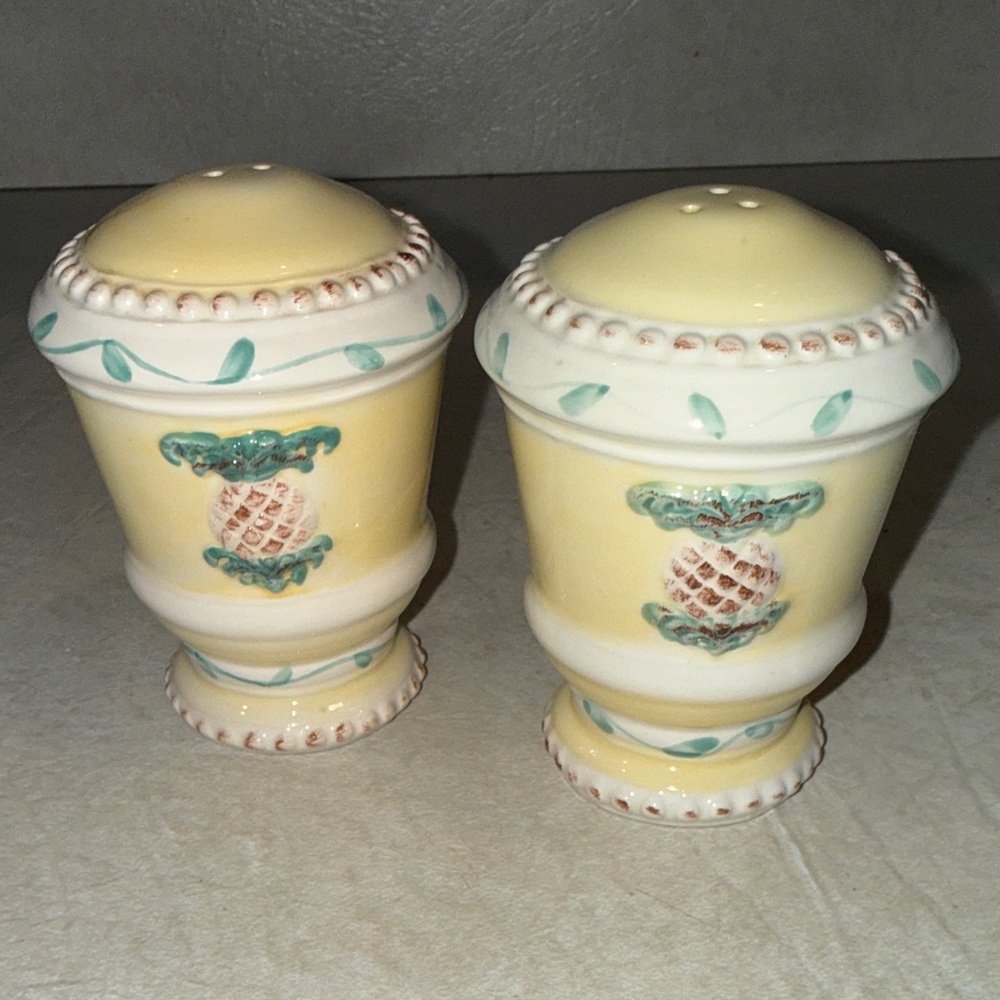 Elegant Cream and Green Pineapple Salt and Pepper Shakers